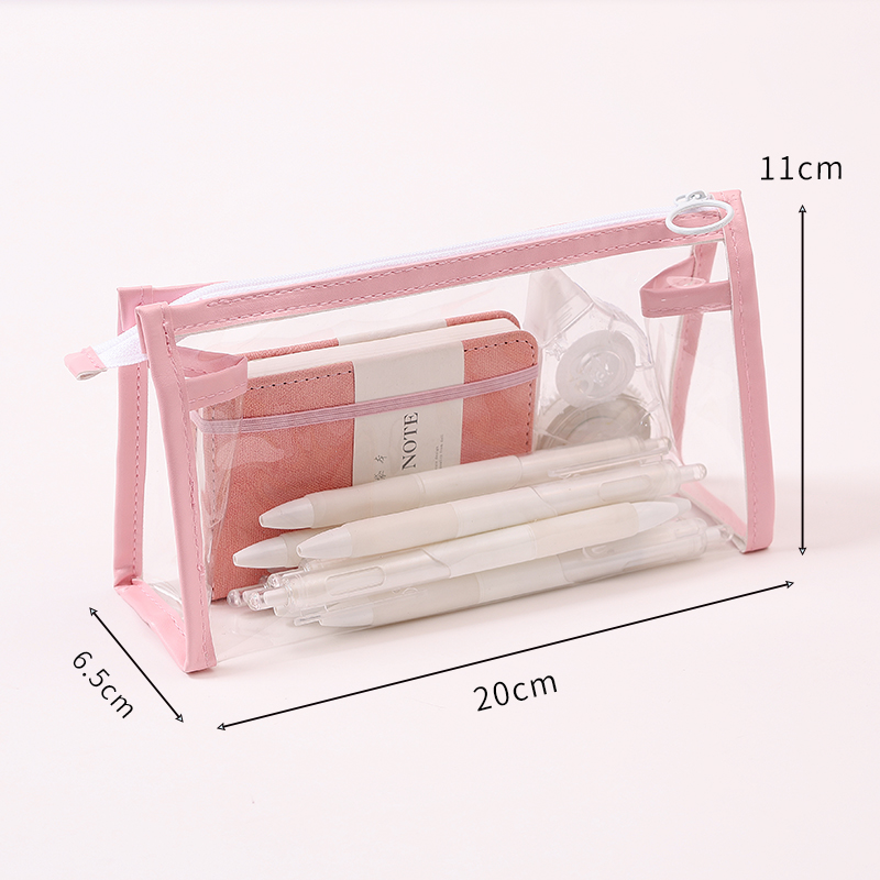 Large capacity clear pencil case transparent PVC pencil pouch custom pen bag cosmetic pouch for school office stationery