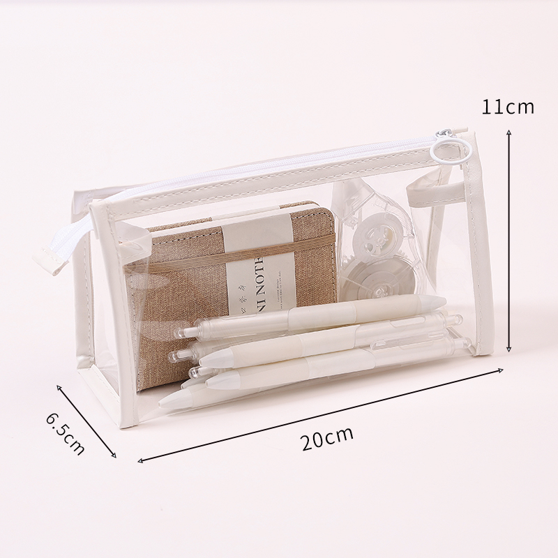 Large capacity clear pencil case transparent PVC pencil pouch custom pen bag cosmetic pouch for school office stationery