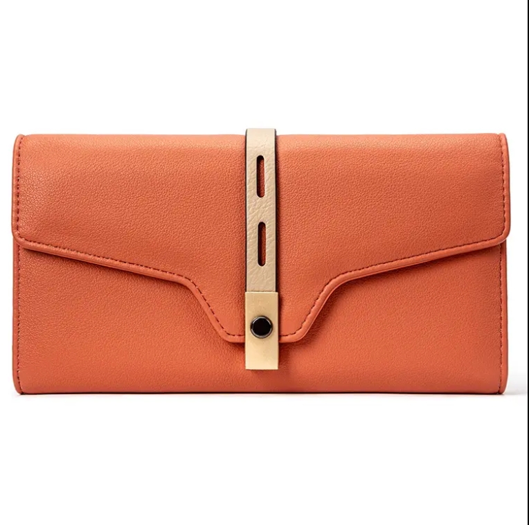 Orange color latest design new arrival ladies purse long PU women wallet