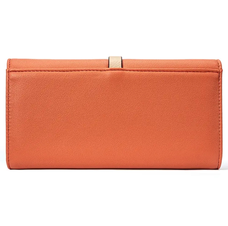 Orange color latest design new arrival ladies purse long PU women wallet