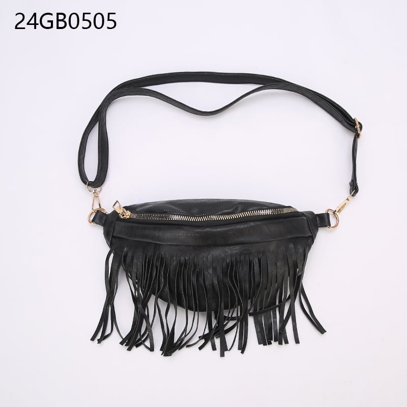 Black belt bag with fringe