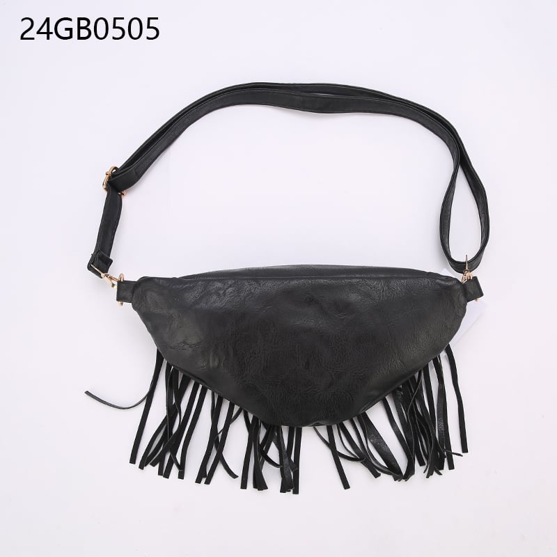 Black belt bag with fringe