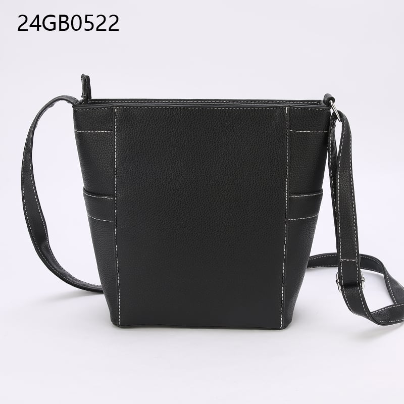 Faux leather shoulder bag with white stitching line