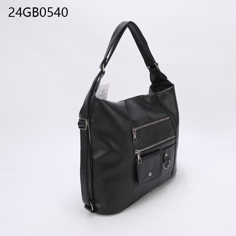 Faux leather shoulder bag with front double zipper