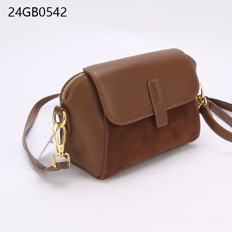 Faux leather brown flap crossbody bag