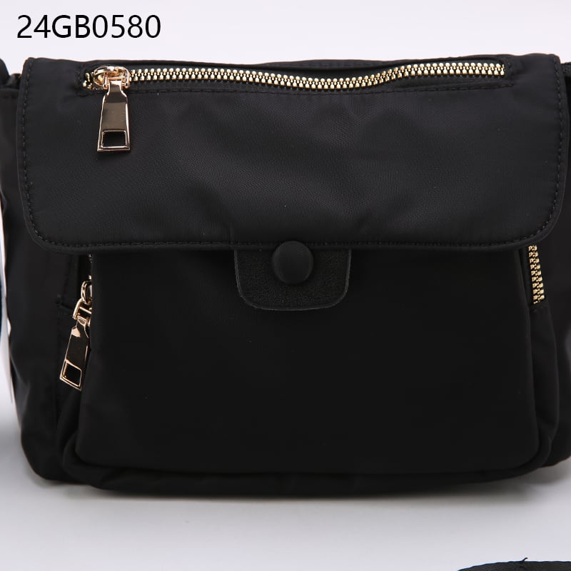 Multi pocket nylon crossbody bag with nylon strap