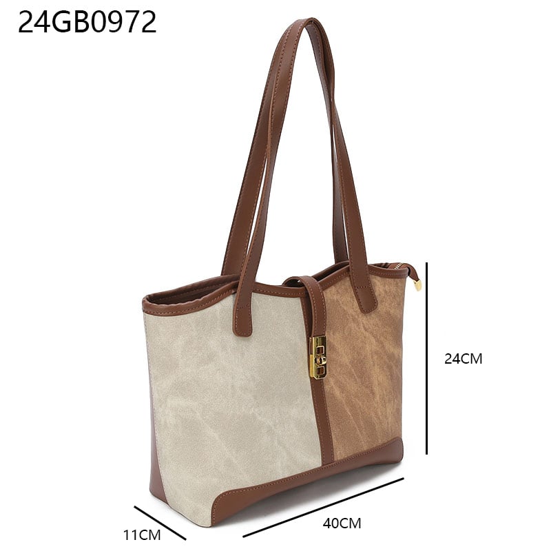 Wholesale new women color blocking tote bag PU daily elegant fashion shoulder bag zippered interior pocket girl handbag