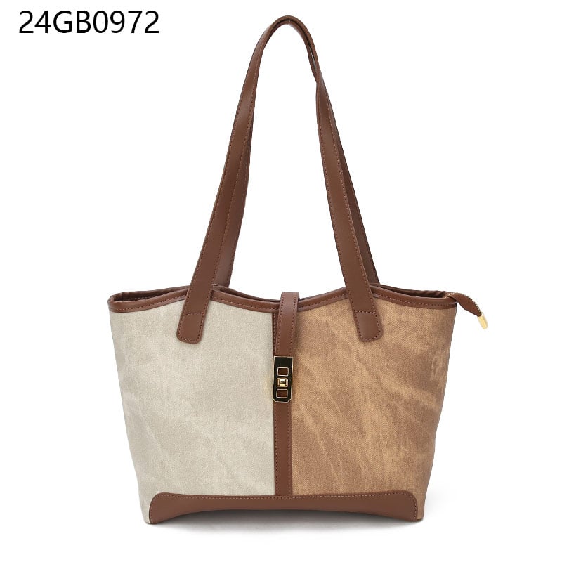 Wholesale new women color blocking tote bag PU daily elegant fashion shoulder bag zippered interior pocket girl handbag