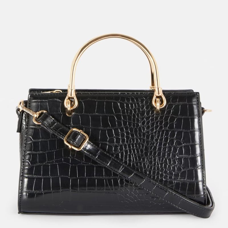 Mock croc mini black tote bag