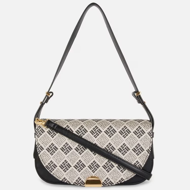 Monogram pu flap shoulder bag