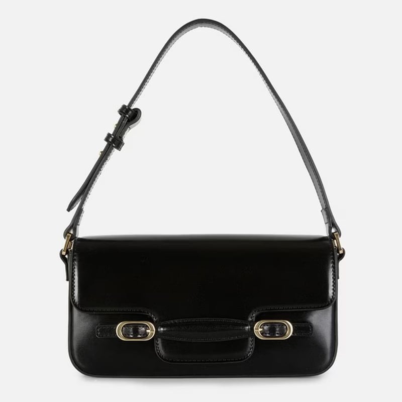 Womens black buckle detail shoulder bag