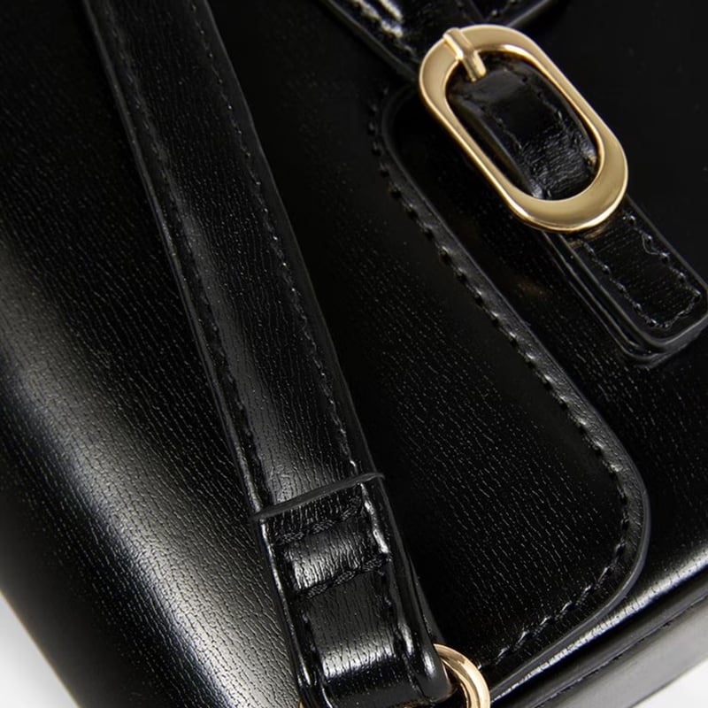 Womens black buckle detail shoulder bag