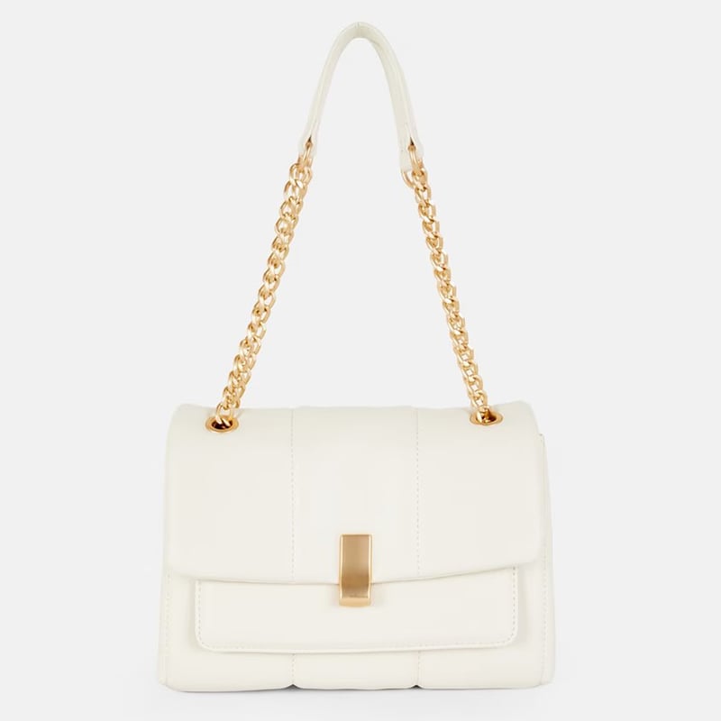 Womens white padded faux leather shoulder bag