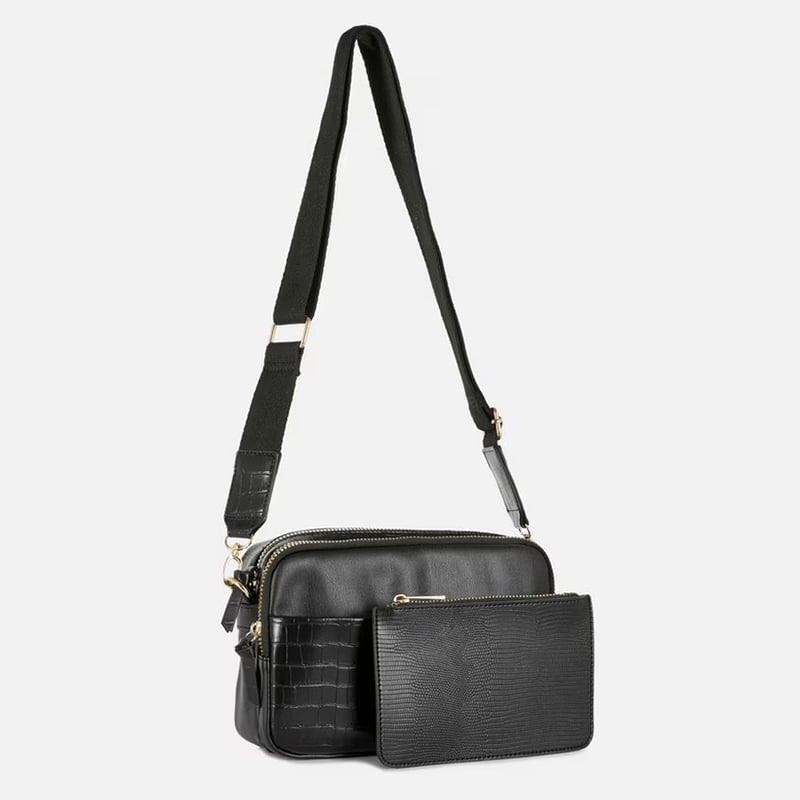 Faux crocodile camera bag double zip