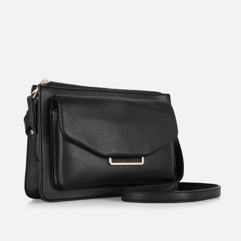 Durable black faux leather cross body bag