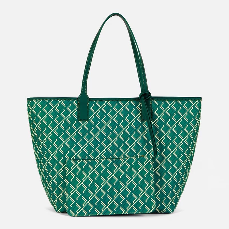 Large green monogram shopper bag