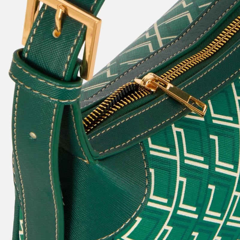 Green slouchy monogram shoulder bag