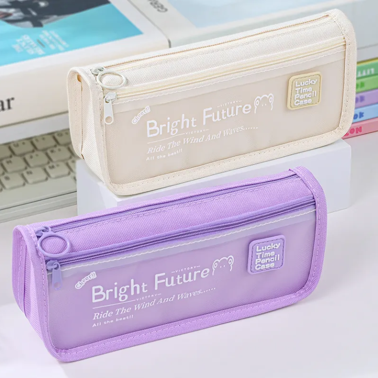 Large capacity fabric pencil case for primary and secondary school students simple transparent girl's pencil bag