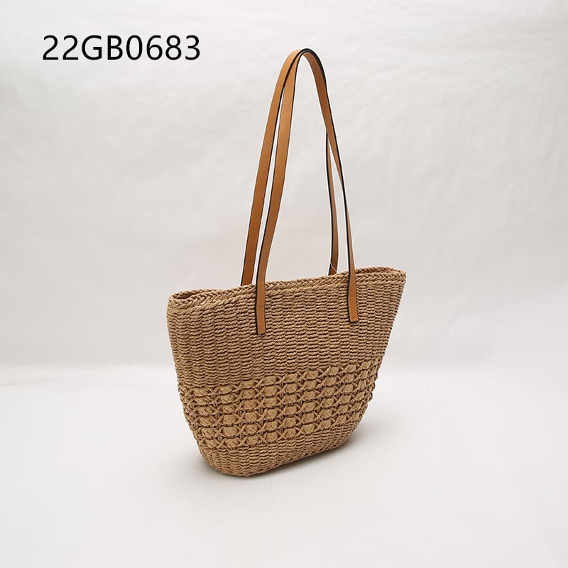 Large capacity women's single shoulder straw bag zip closure two handles casual fashionable beach holiday basket tote new lady's