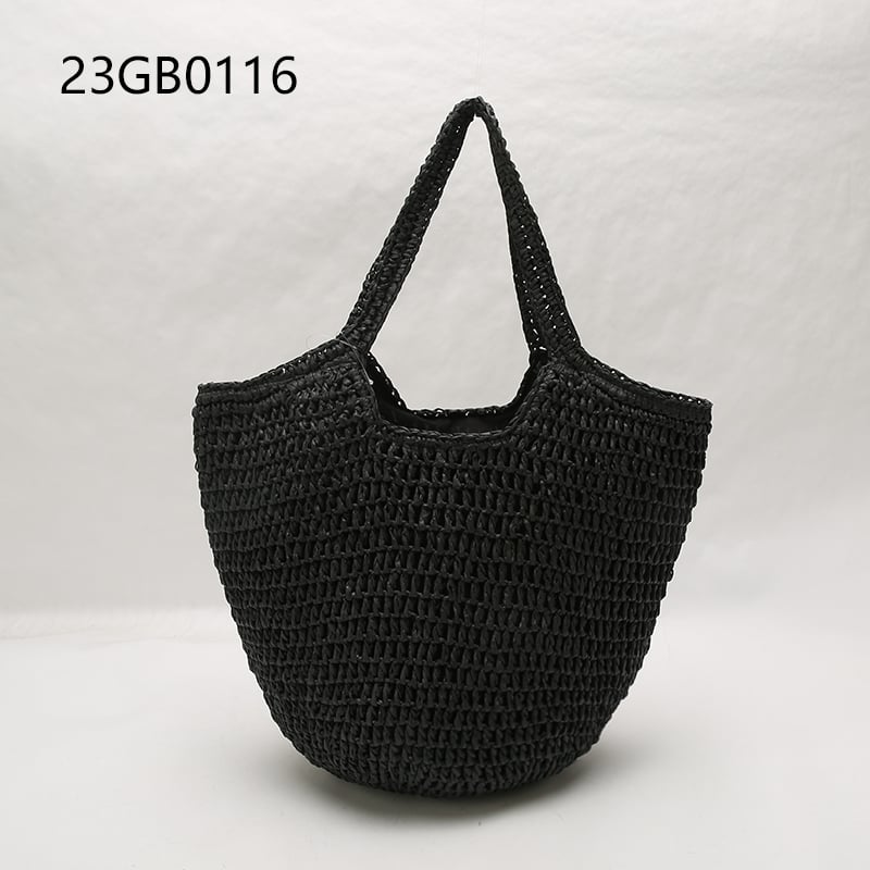 Handmade crocheted natural paper straw tote style shopper bag fashioned rock national design canvas cotton lining customizable