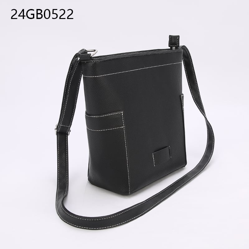 Faux leather shoulder bag with white stitching line