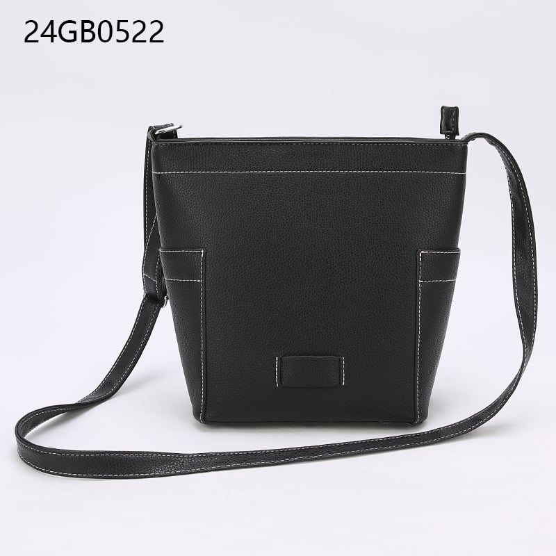 Faux leather shoulder bag with white stitching line