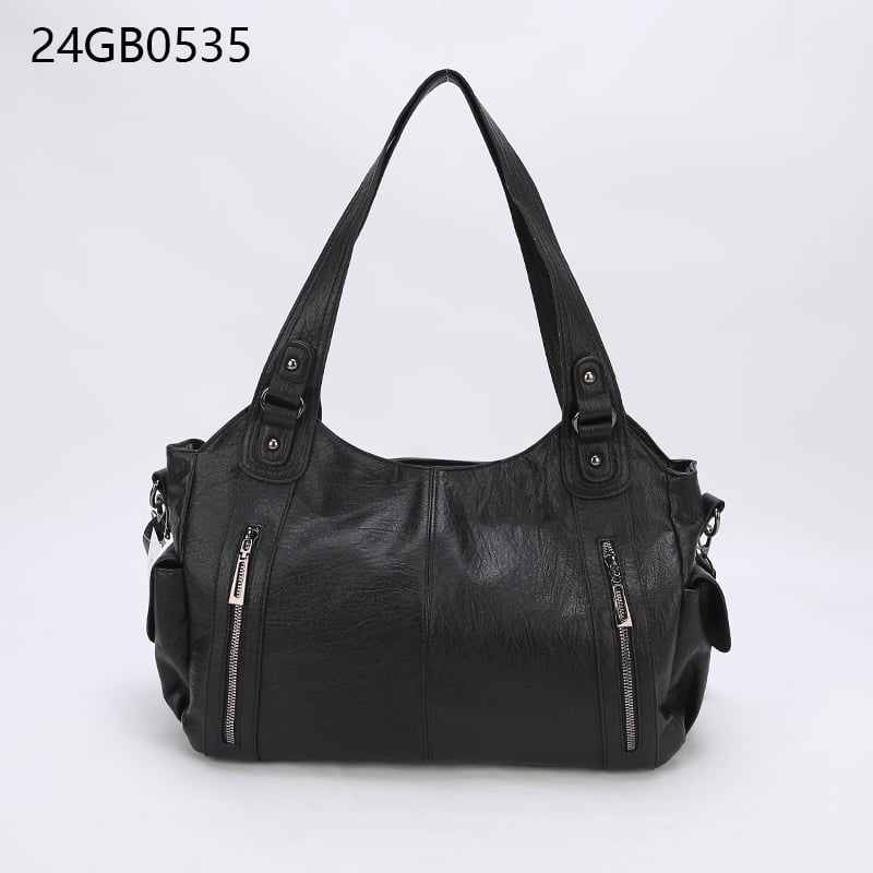 Faux leather shoulder bag with double zipper pocket