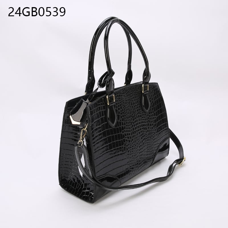 Crocodile black faux leather tote bag