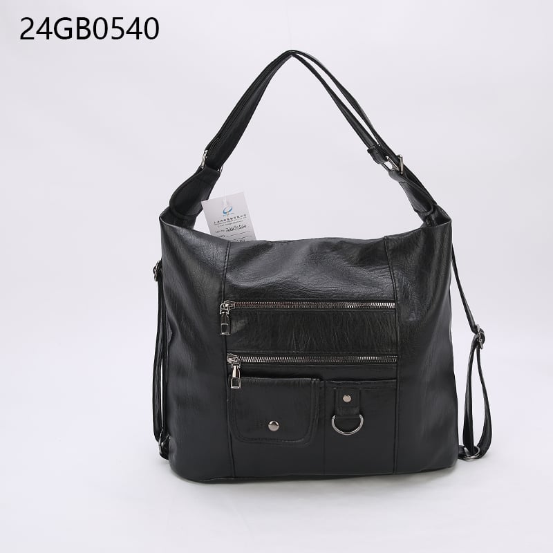 Faux leather shoulder bag with front double zipper