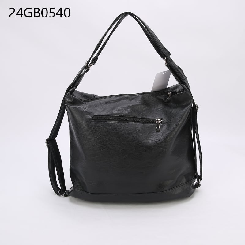 Faux leather shoulder bag with front double zipper