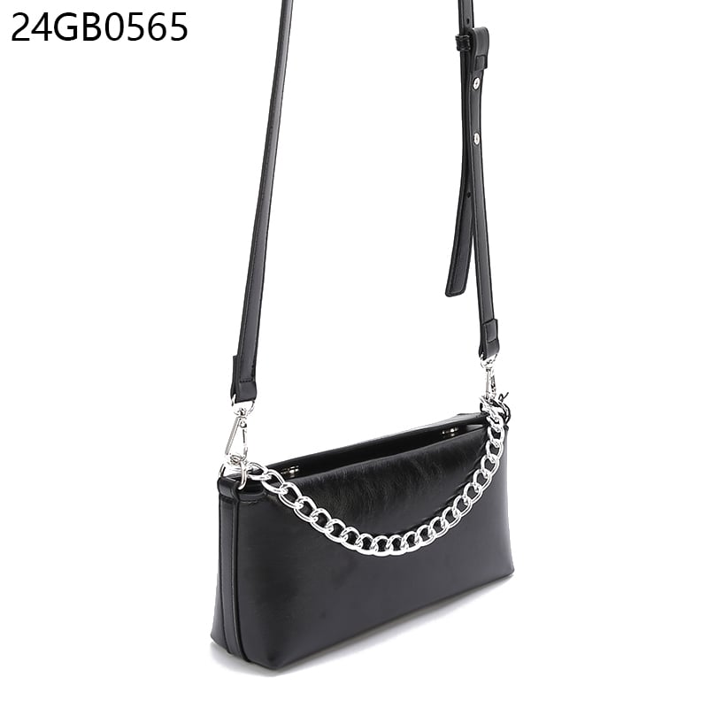 Faux leather chain detail shoulder bag