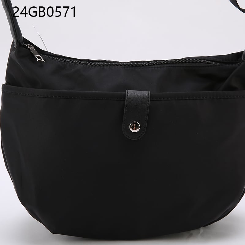 Medium nylon crescent bag black with long shoulder strap