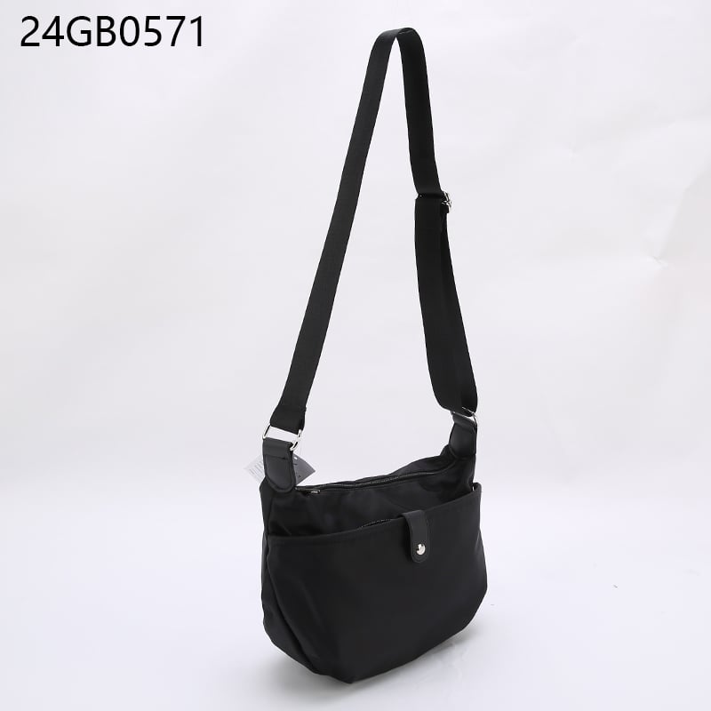 Medium nylon crescent bag black with long shoulder strap