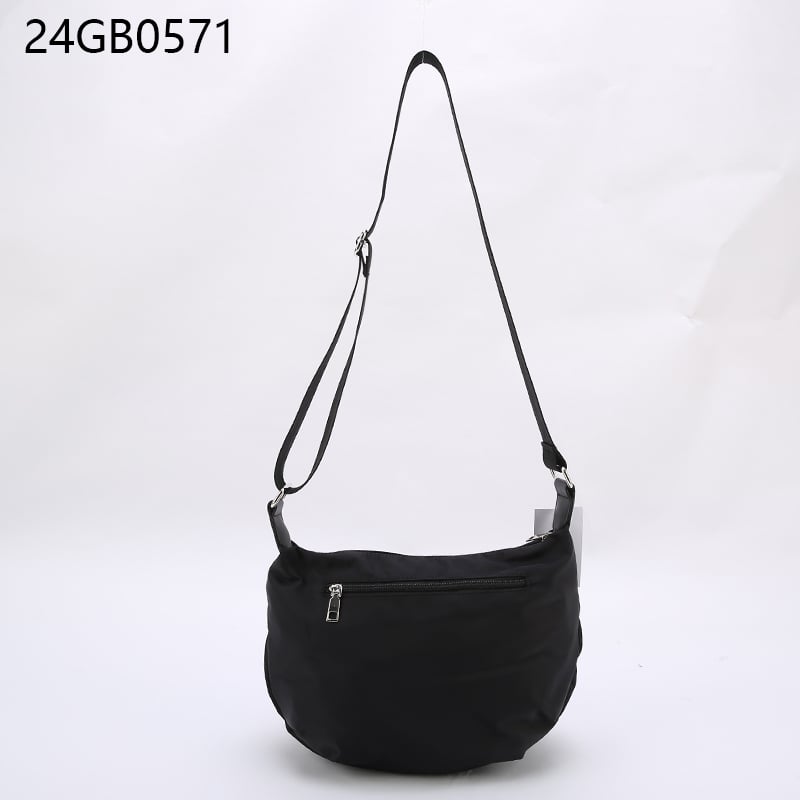 Medium nylon crescent bag black with long shoulder strap