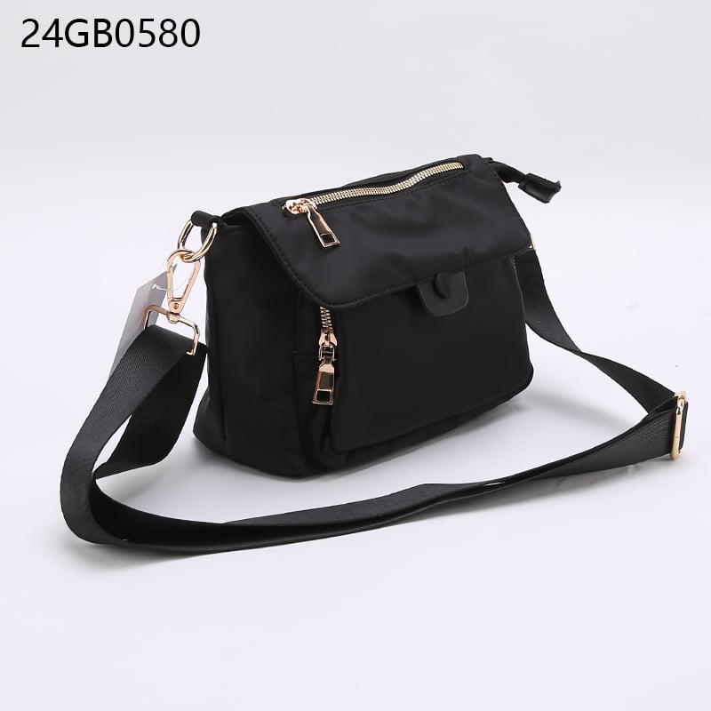 Multi pocket nylon crossbody bag with nylon strap