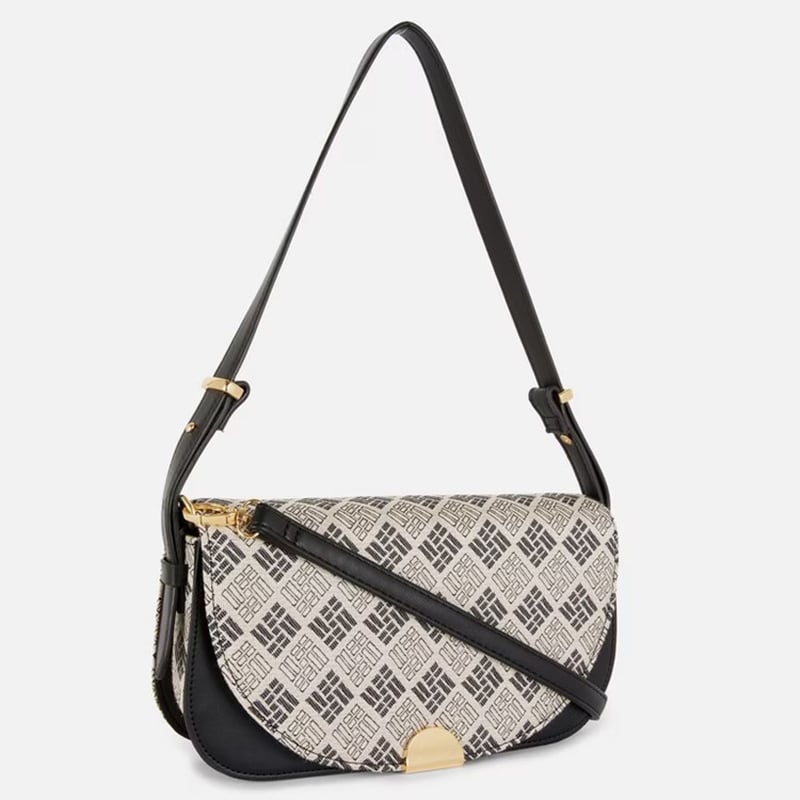 Monogram pu flap shoulder bag