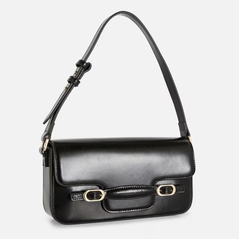 Womens black buckle detail shoulder bag