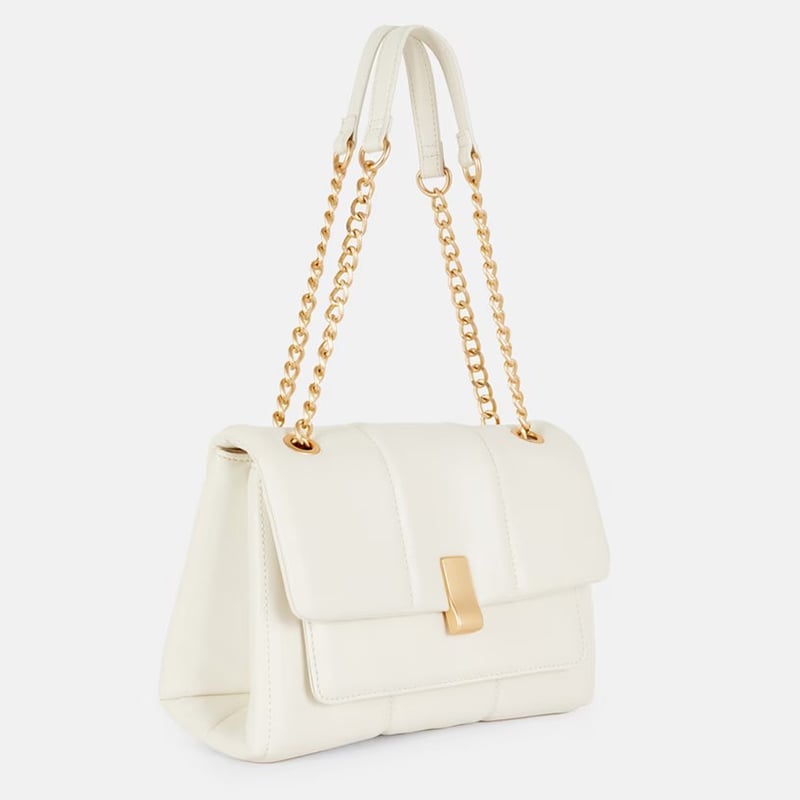 Womens white padded faux leather shoulder bag