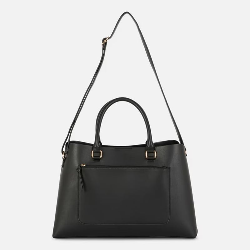 Zip pocket faux leather tote bag