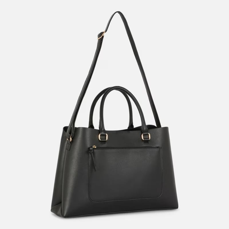 Zip pocket faux leather tote bag