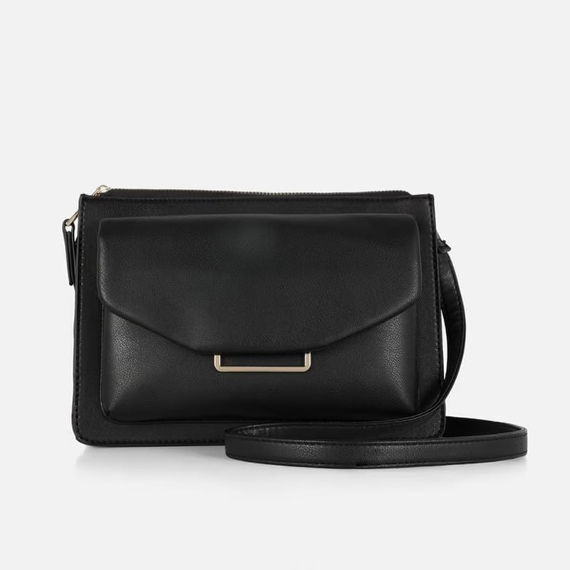 Durable black faux leather cross body bag