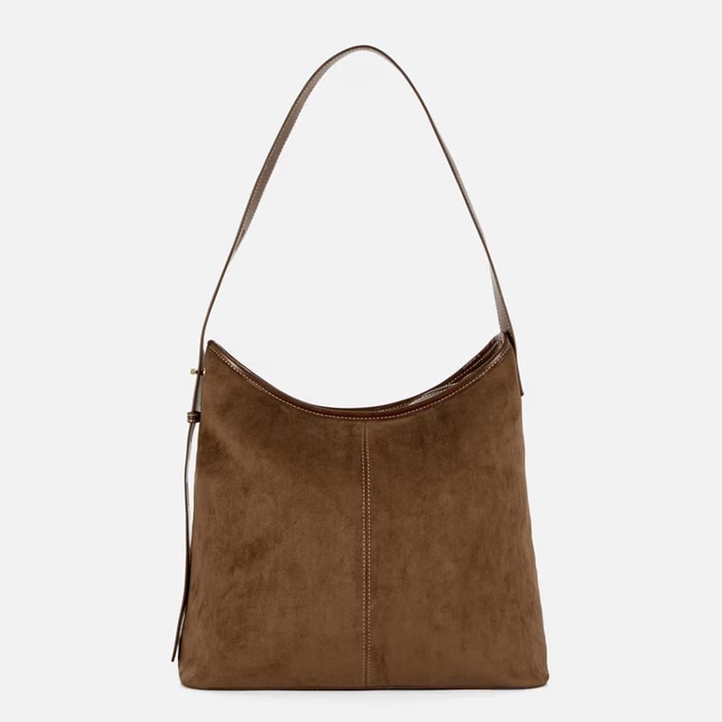 Faux suede slouchy shoulder bag