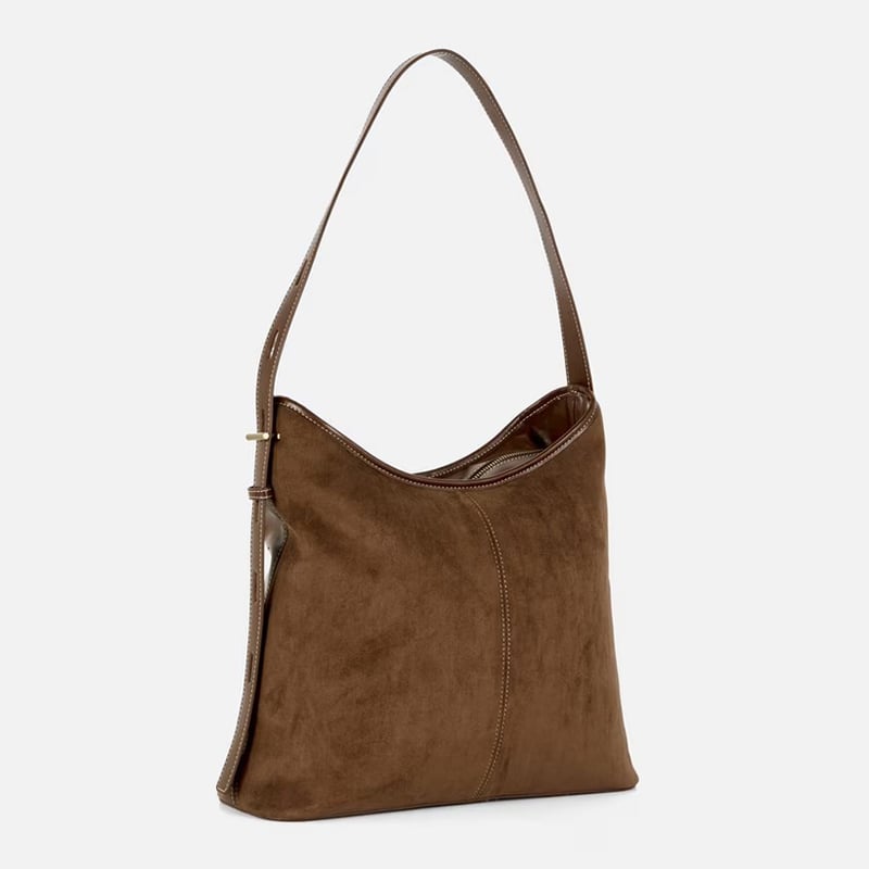 Faux suede slouchy shoulder bag