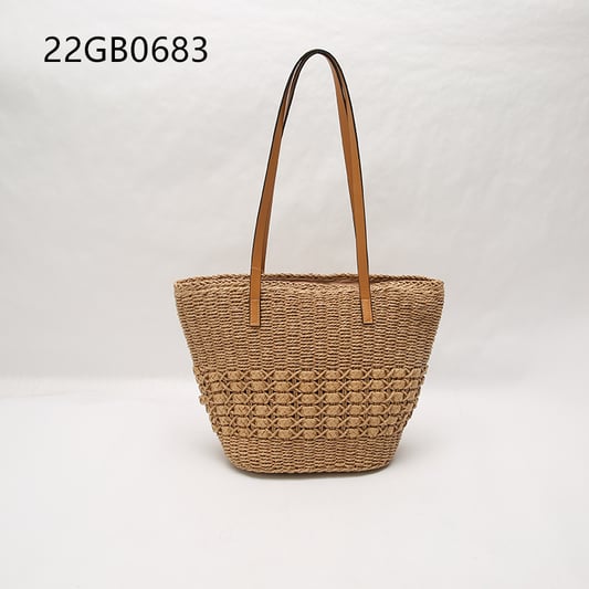 Large capacity women's single shoulder straw bag zip closure two handles casual fashionable beach holiday basket tote new l