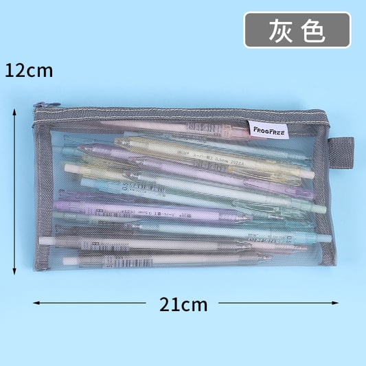 Mesh transparent cute square oval portable pen pencil pouch bag school office student case