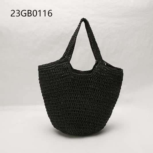 Handmade crocheted natural paper straw tote style shopper bag fashioned rock national design canvas cotton lining customizable