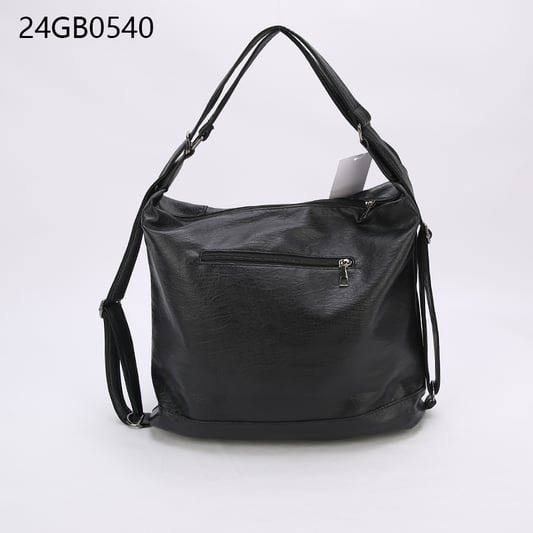 Faux leather shoulder bag with front double zipper