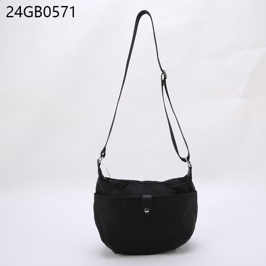 Medium nylon crescent bag black with long shoulder strap