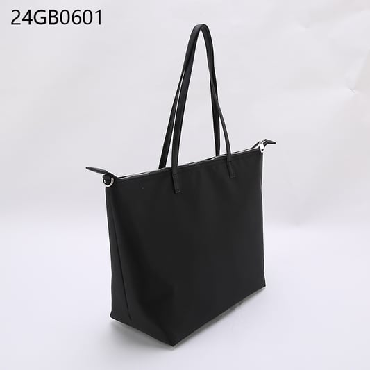 Women's black faux leather shopper bag