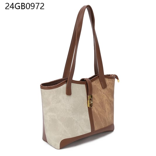 Wholesale new women color blocking tote bag PU daily elegant fashion shoulder bag zippered interior pocket girl handbag